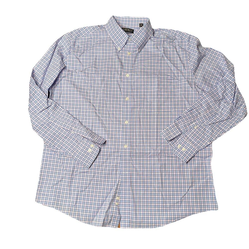 Lauren Ralph Lauren Men's Blue Pink Dress Shirt Black Label Size 17 34/35 XL